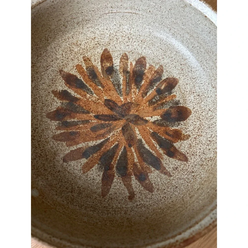 Signed WRW ’83 Studio Art Pottery Stoneware Bowl, Hand-Thrown, Floral/Sunburst